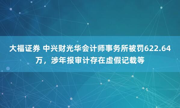 大福证券 中兴财光华会计师事务所被罚622.64万，涉年报审计存在虚假记载等